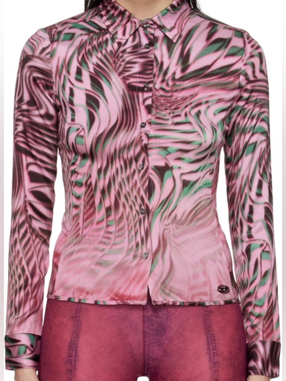 DIESEL Pink and Green Patterned Button Down Shirt